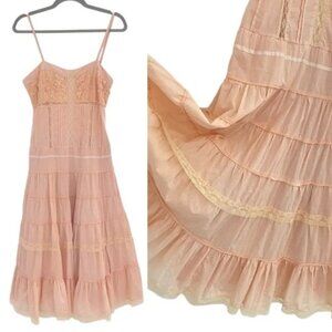 Lucy Paris Pastel Pink Blush Lace boho Cottagecore Ballerina Corset Midi Dress L